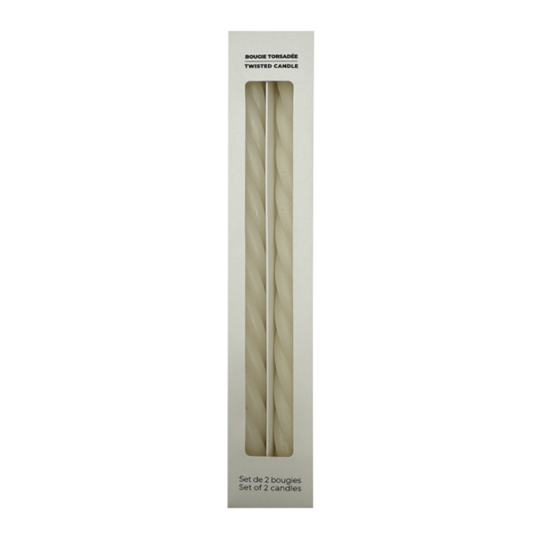 Set de 2 bougies longues torsadées blanche